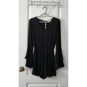 Holister‎ Women's Long Flared Ruffle Sleeve Black Romper Size S